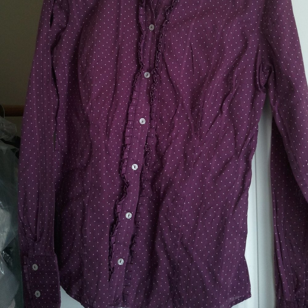 Polka Dot Full Sleeve Ruffle Blouse Sz S Merona - Picture 2 of 2